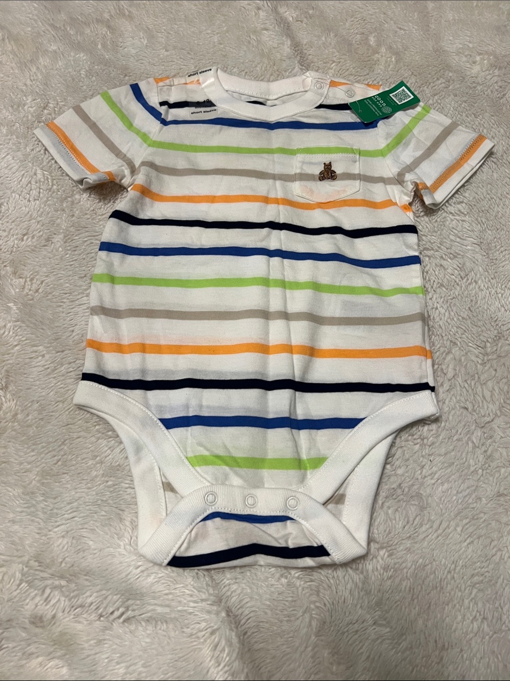 GAP Striped Short-Sleeve Bodysuit - White with Blue, Navy, Green, Orange, Gray
